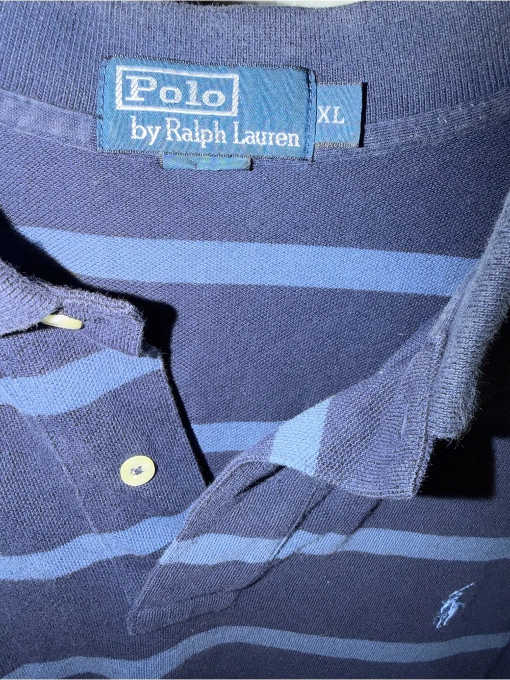 Ralph Lauren Navy with Light Blue Stripe Polo Shirt